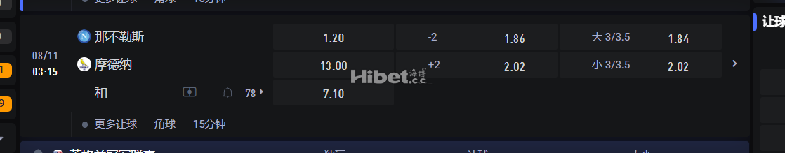 意大利杯  08/11 02:4508/11 03:15 那不勒斯VS 摩德纳