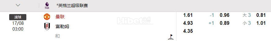 英超 03:00  曼彻斯特联[8] - 富勒姆[13]