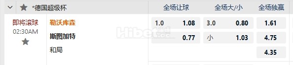德超杯 02:30  勒沃库森   -   斯图加特