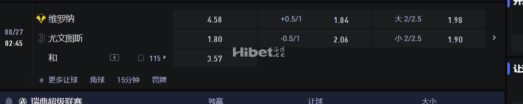 意大利甲级联赛  8/27 02:45 维罗纳VS 尤文图斯